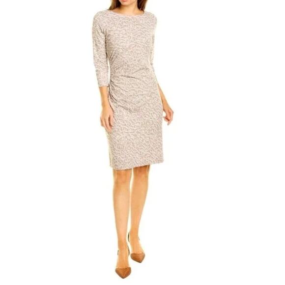 J. MCLAUGHLIN Pink Ivory Zebra Print 3/4 Sleeve Sheath Sage Dress // XS - Picture 9 of 10